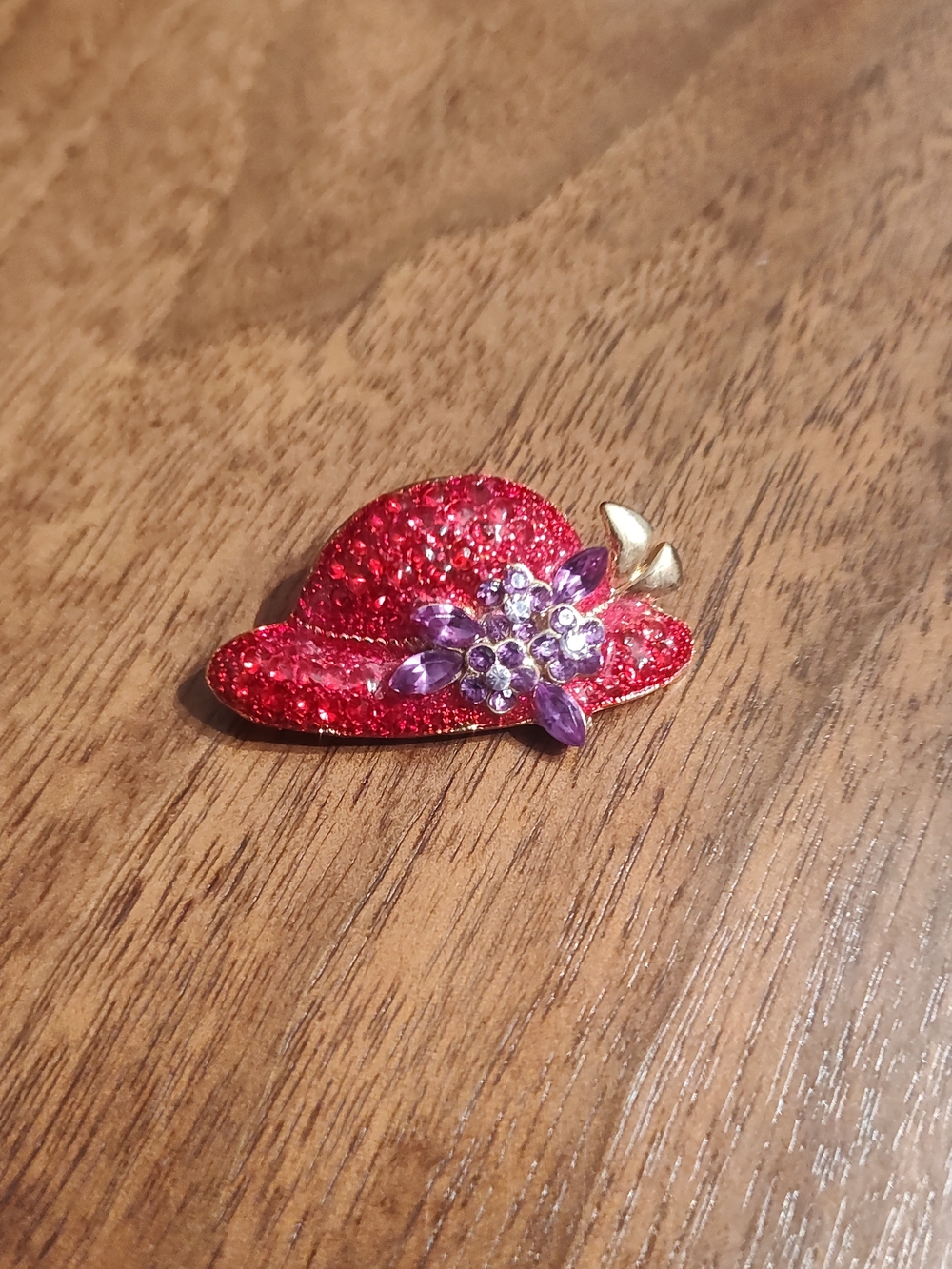 Red Hat Society Brooch with Large Purple Flower - Red Hat Lady Accessories
